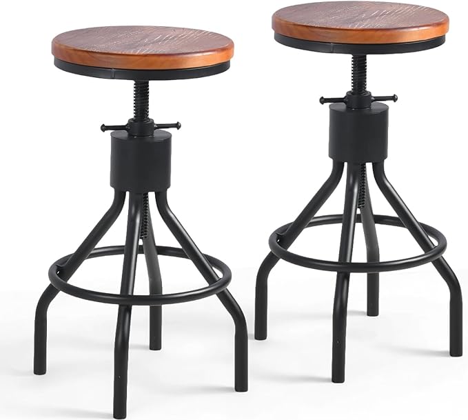 Industrial Bar Stool-Set of 2-Swivel Counter Coffee Chair-Extra Pub Height by BOKKOLIK