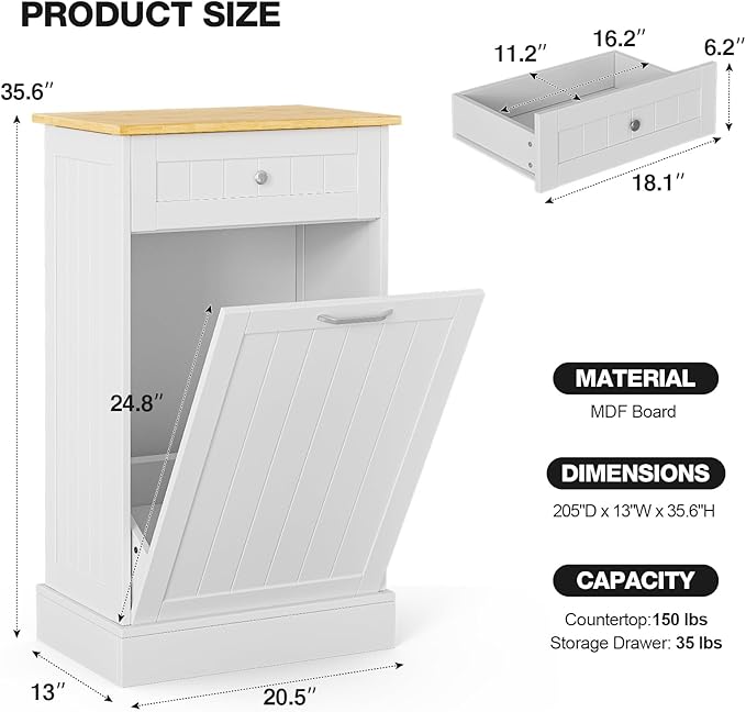 GAZHOME 10 Gallon Tilt Out Trash Cabinet, Upgrade Wooden Free Standing - Image 2