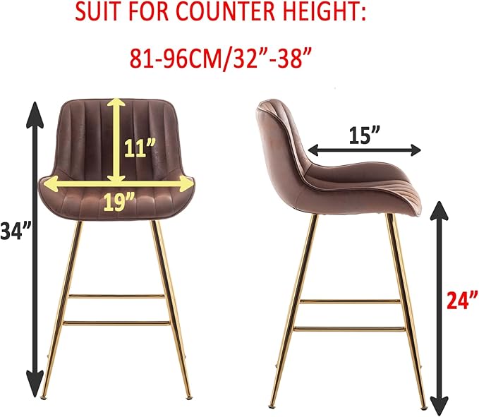 Sidanli Brown Velvet Bar Stools-Set of 2, 24 Inch Bar Stools - Image 2