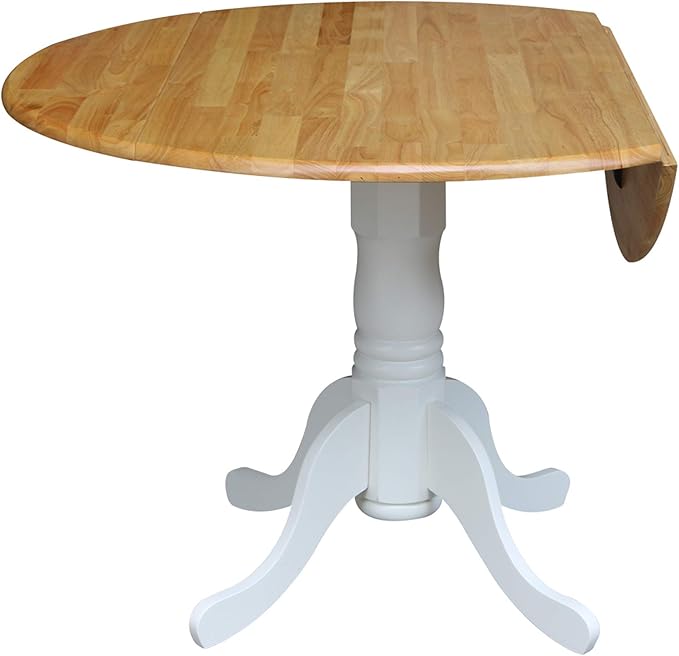 42" Round Dual Drop Leaf Pedestal Dining Table, Solid Wood, Easy Assembly - Image 7
