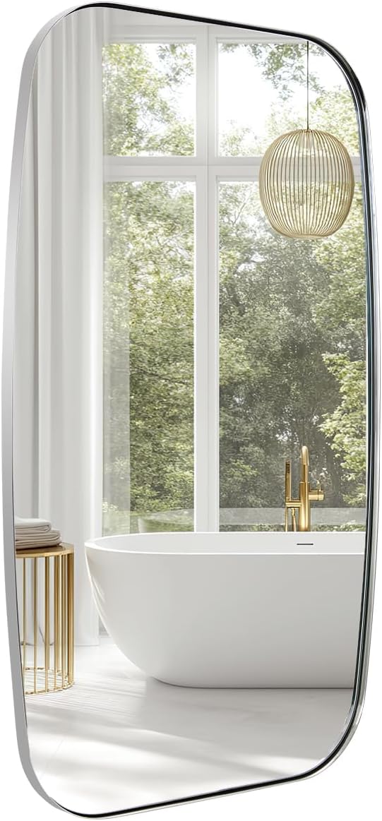 ANDY STAR Chrome Oblong Mirror, 30x48 Inch Polished Chrome Oval Mirror by ANDYSTAR