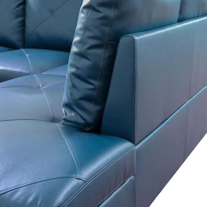 Deep Blue L-Shaped 3-Piece Faux Leather Sofa - Image 4