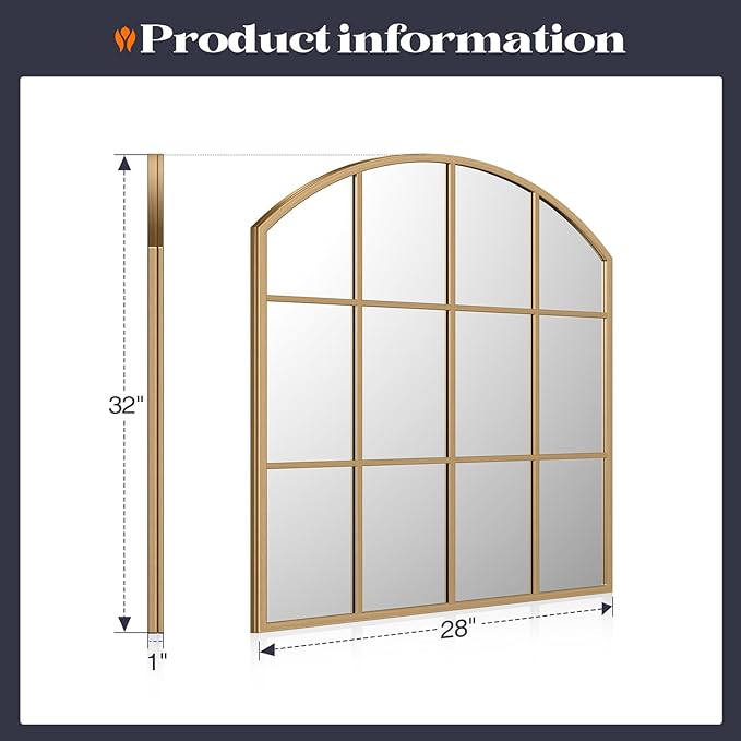 Wide Window Pane Mirror, Brass Grid Wall Large Decorative Mirror - Image 5