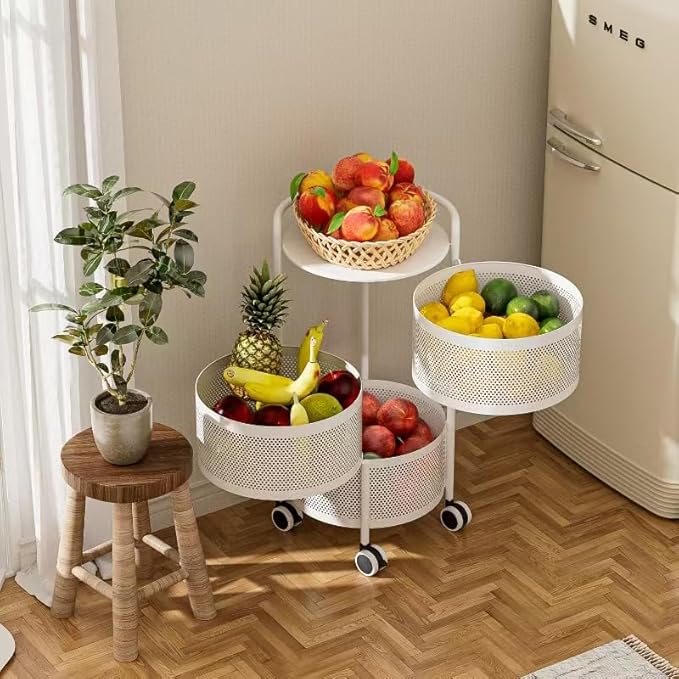 JAQ Vegetables Storage Basket, Rotating Storage Shelves Basket Carts Rack - Image 7