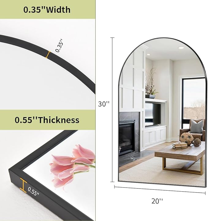 BEAUTYPEAK 20"x30" Arch Bathroom Mirror, Wall Mounted Vanity Metal Frame Mirror - Image 4