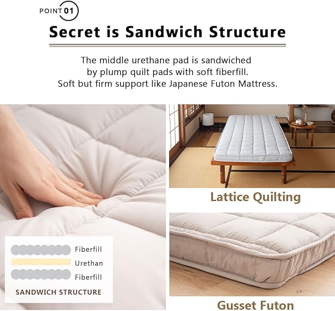 EMOOR Japanese Padded Futon Mattress Machi Small-Twin Gray, Gusset Foldable - Image 6