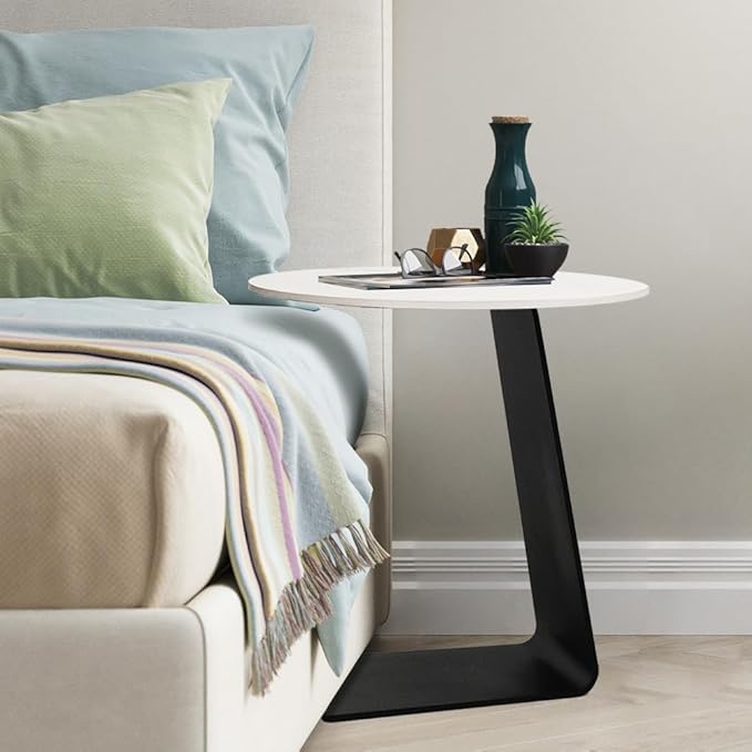 Side Table with Marble Top Metal Black C Shaped End Table Modern Sofa Side End - Image 5