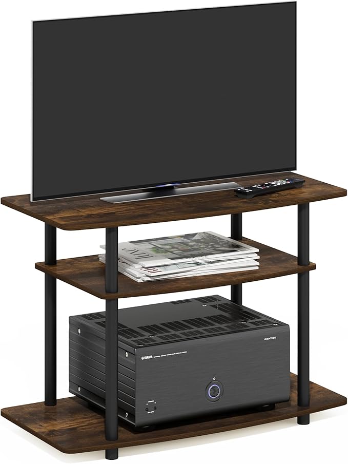 Furinno Turn-N-Tube No Tools 3-Tier TV Stands, Amber Pine/Black by Furinno-FitsYourSpaceFitsYourBudget