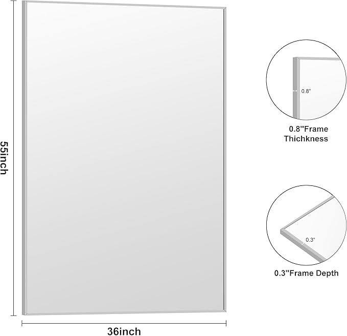 KOCUUY Large Silver Bathroom Mirror, 55x36 inch Rectangular Mirror - Image 8