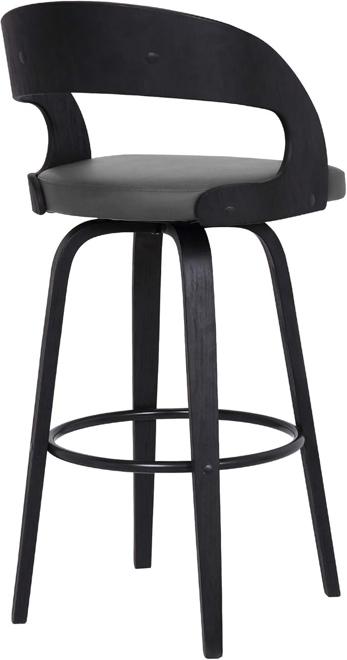 Armen Living Shelly 26" Counter Height Swivel Gray Faux Leather and Black Wood - Image 8