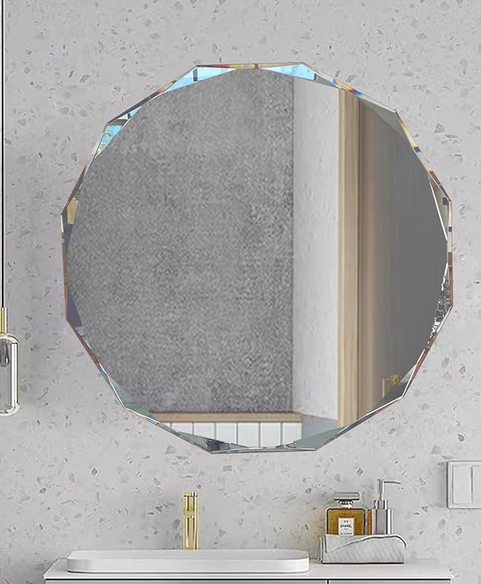 Single Beveled Edge Circle Mirror Frameless Wall Mount Bathroom Vanity Mirror - Image 2