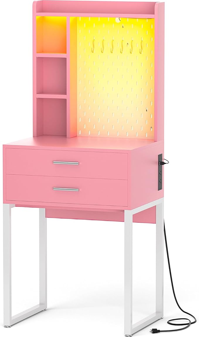 Small Vanity Desk with Hutch and Drawers, Vanity Table Dressing Table with LED - Image 8