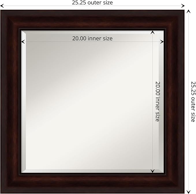 Amanti Art Brown Wall Mirror 25x25 Coffee Bean Brown Square Bathroom Mirror - Image 4