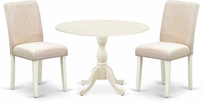 East West Furniture DMAB3-LWH-02 3 Piece Dining Table Set Contains a Round by EastWestFurniture