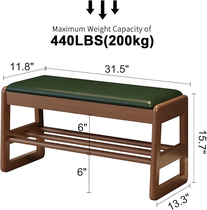 Shoe Rack Bench with Leather Cushion, 2 Tiers Shoe Bench with Flip-Top Storage - Image 2
