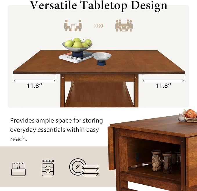 Drop Leaf Dining Table with Chairs Set of 4, 5-Piece Farmhouse Rectangular - Image 3