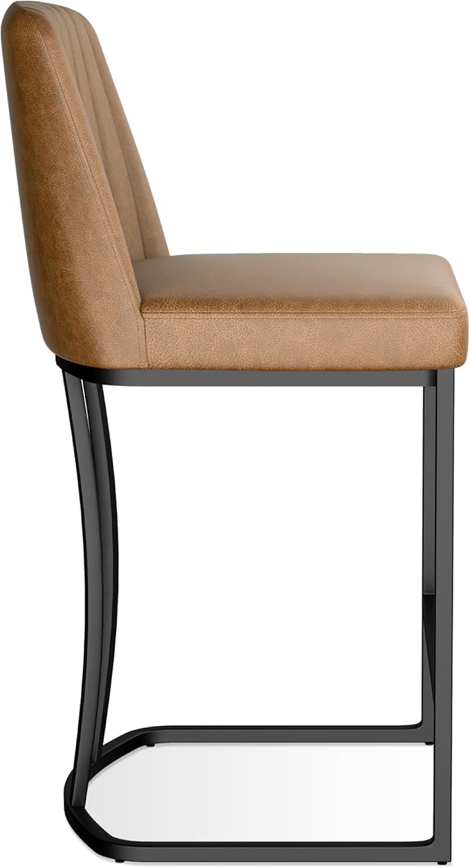 Counter Height Bar Stools Set of 2, Upholstered Leather Barrel Barstools - Image 6