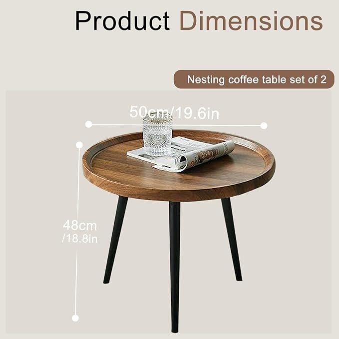 Jessie Small Round Coffee Tables, Easy Assembly Circle Walnut Coffee Tables - Image 3