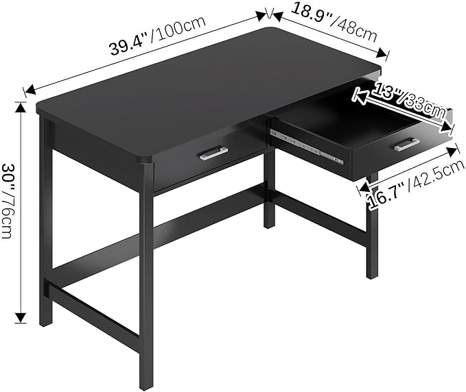 4NM 39.4" Small Desk with Wood Drawers, Home Office Computer Desk with Wooden - Image 3