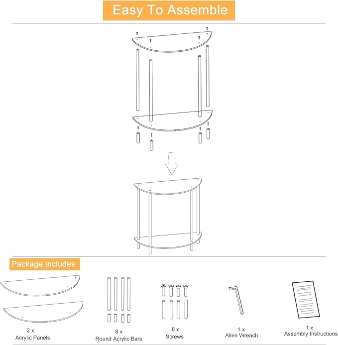 Acrylic Console Table, 2-Tier Half Moon Sofa Couch Table - Image 7