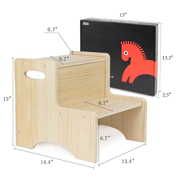 WOOD CITY Toddler Step Stool for Kids, Wooden Two Step Children's Stool - Image 7