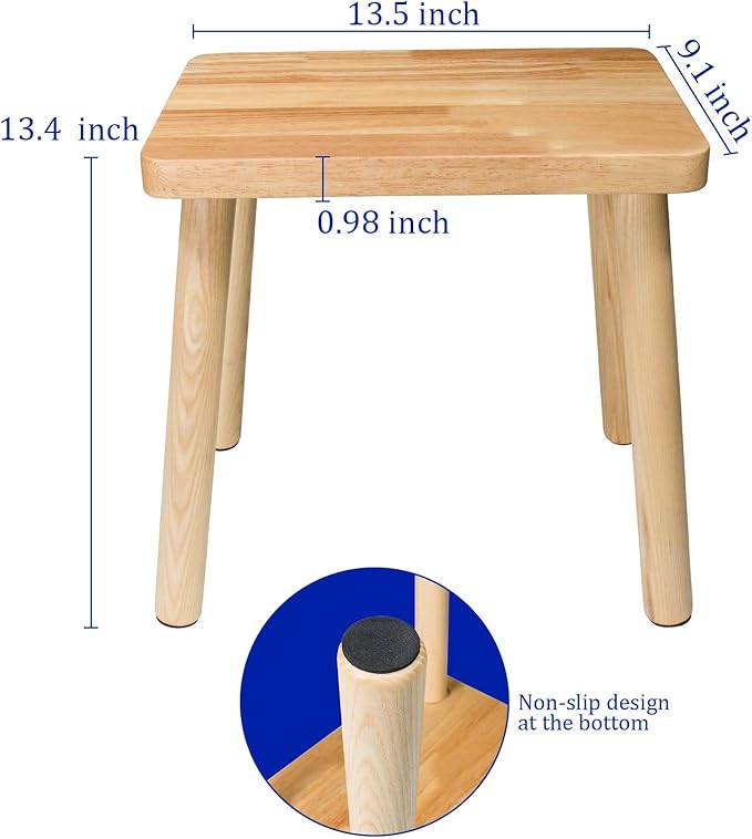 Solid Wood Step Stool, 13.4inch Square Wooden Foot Stool, Portable Short Stool - Image 6