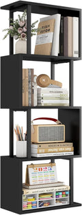 Gadroad 4-Tier Bookshelf, Narrow S-Shaped Geometric Bookcase, Wood Decorative by Gadroad