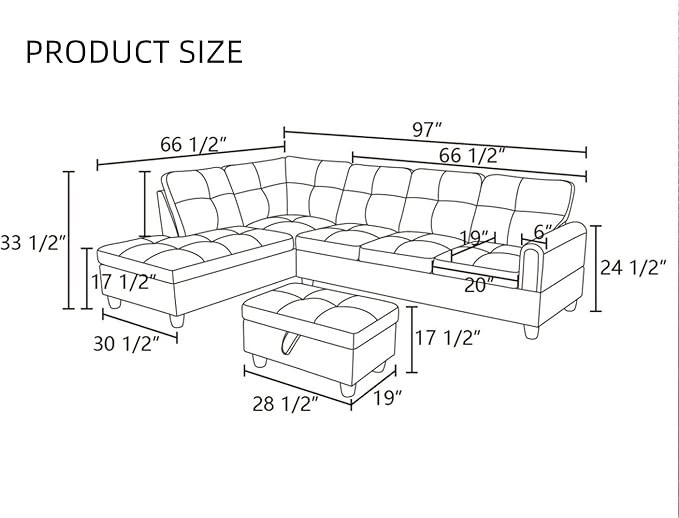 L-Shaped Sectional Sofa, Modern Sectional Couches Home Sofas - Image 2