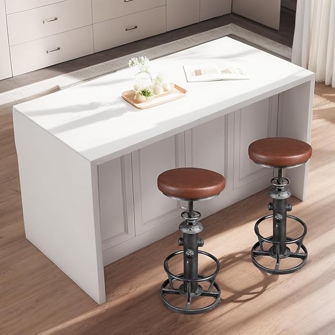 Industrial Swivel Bar Stools Kitchen Island Dining Chairs Pu Seat Bar Counter - Image 5