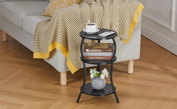 Vintage Small Round Side Table, 3-Tier Slim Waist Circular End Table - Image 8