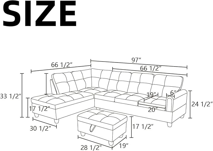 NAYSAYE Sectional Couch with Ottoman Storage, L Shaped Couch Sofa Furniture Sets - Image 2