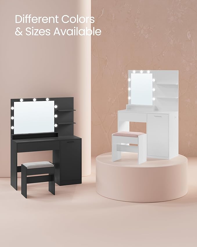 VASAGLE Vanity Desk with Mirror and Lights, 35.4-Inch Wide Makeup Vanity with - Image 7