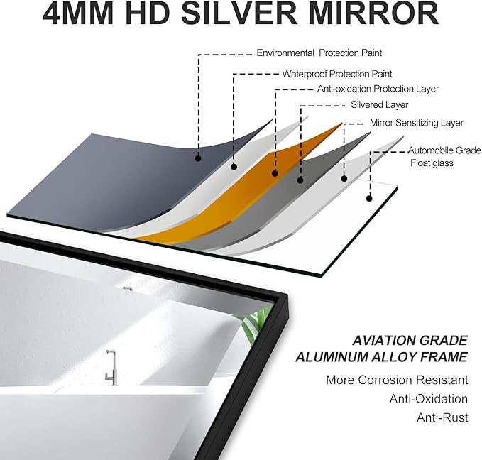 30x36 Inch Black Mirror with Beveled Trim, Aluminum Frame Bathroom Vanity Mirror - Image 6