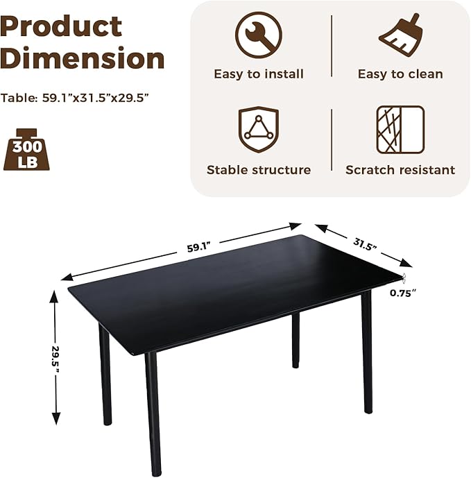 DELAVIN 59" Large Solid Wood Dining Table - Image 2