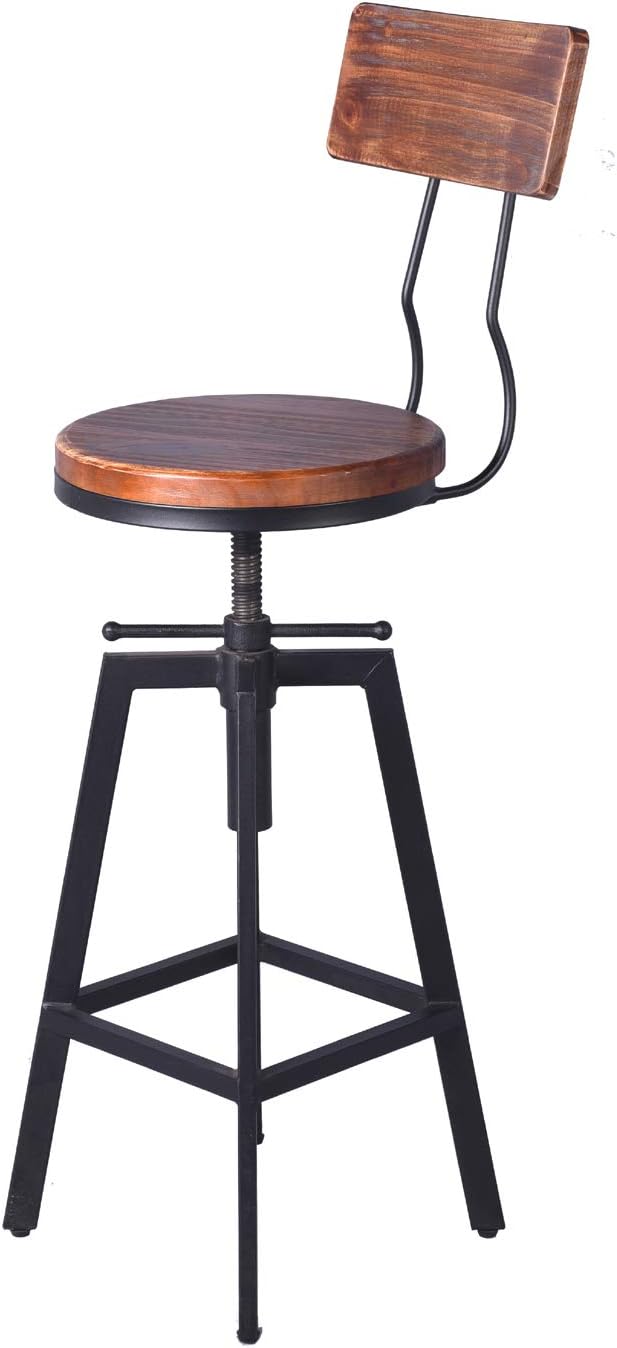 Diwhy Industrial Bar Stool Wood Metal Bar Stool, Adjustable Height Swivel - Image 5