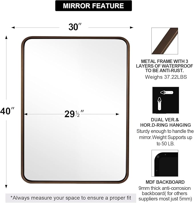 ANDY STAR Bronze Bathroom Mirror 30X40, Large Brushed Bronze Mirror - Image 2
