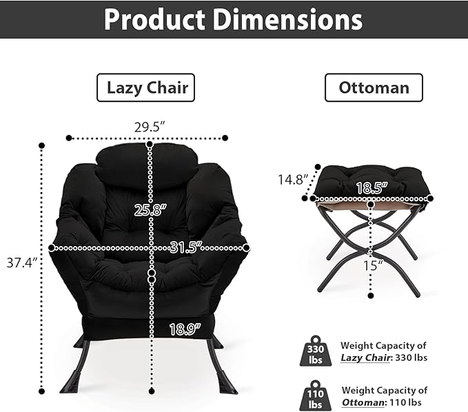 Lazy Chair with Folding Ottoman, Accent Chair Velvet Upholstered with Metal - Image 3