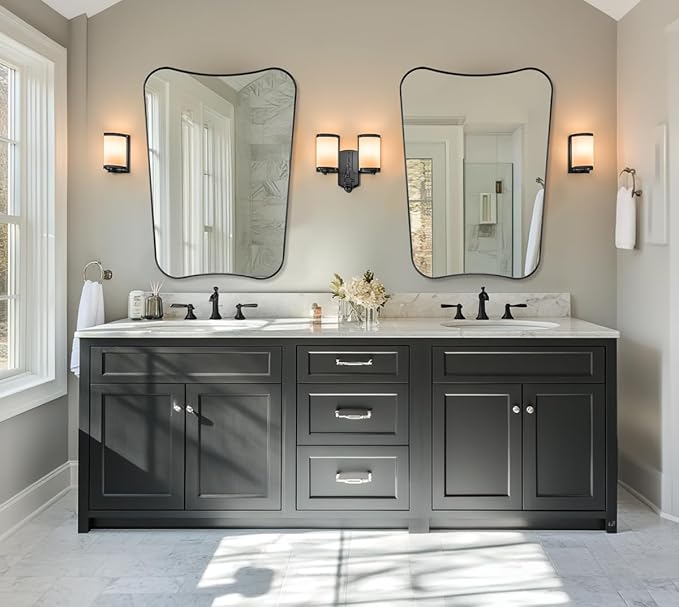 ANDY STAR Matte Black Bathroom Mirror, 24x32 Inch Asymmetrical Wall Mirror - Image 9