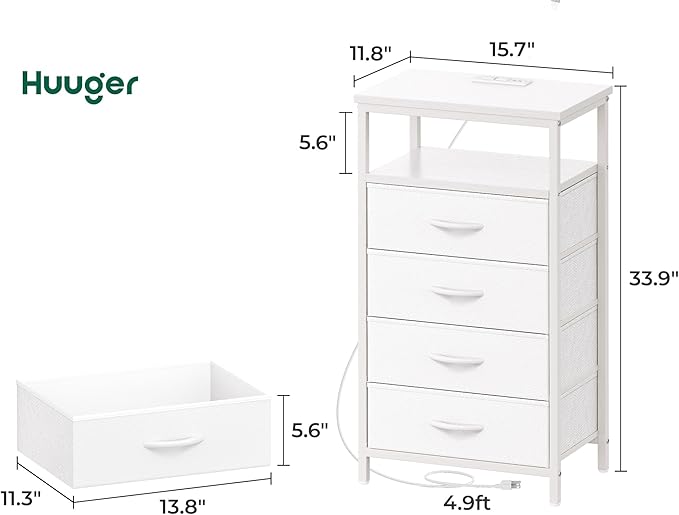 Huuger Night Stand with Charging Station, Bedside Table, Tall Nightstand with - Image 3
