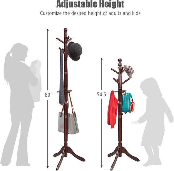 Tangkula Wood Coat Rack Freestanding, Entryway Height Adjustable Coat Stand - Image 6