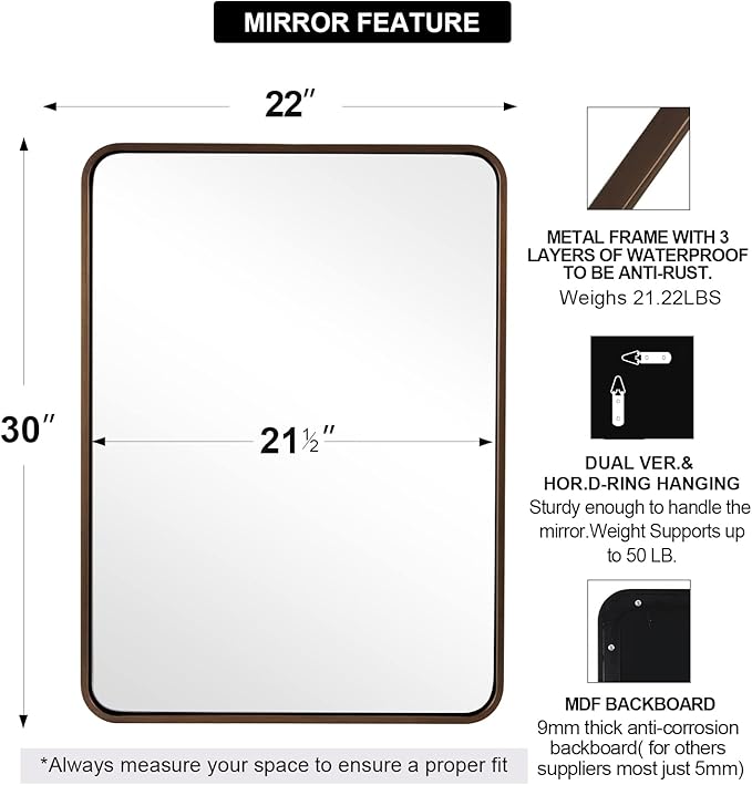 ANDY STAR Bronze Bathroom Mirror, 22X30’’ Bronze Mirrors - Image 2