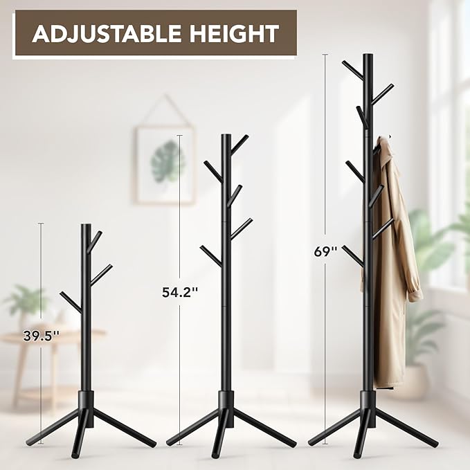 Wooden Tree Coat Rack Stand, Sturdy Freestanding Coat Rack - Image 3