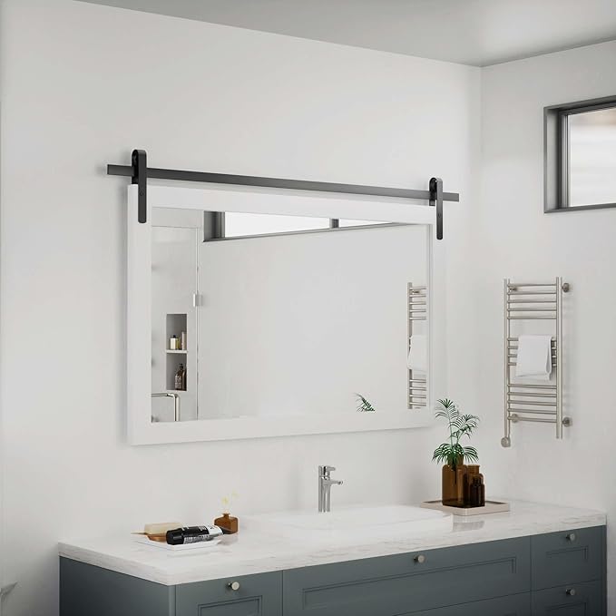 PAIHOME Large White Bathroom Mirror, Farmhouse Horizontal Rustic Square Mirror - Image 9