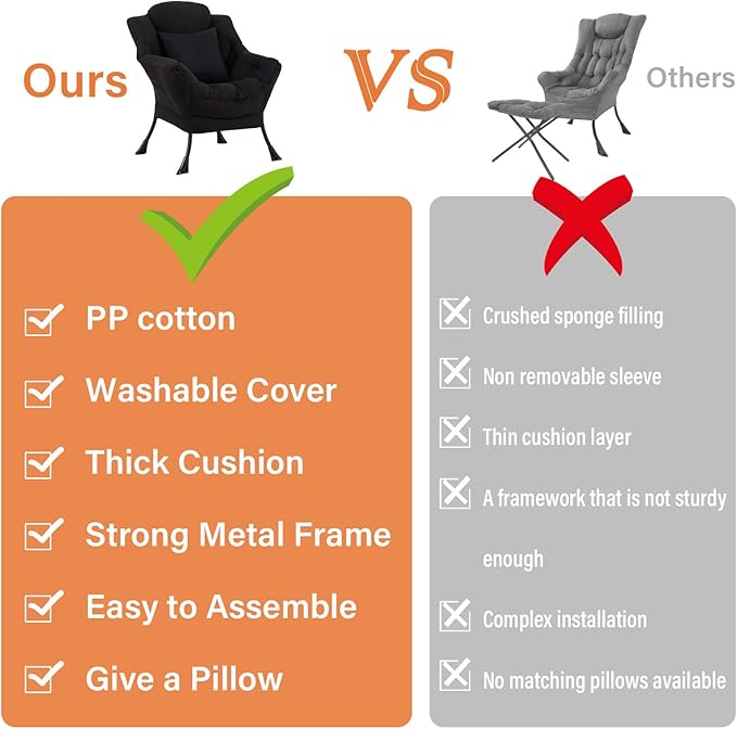 Lazy Chair with Pillow for Living Room, Modern Lounge Accent Chair with Armrests - Image 7