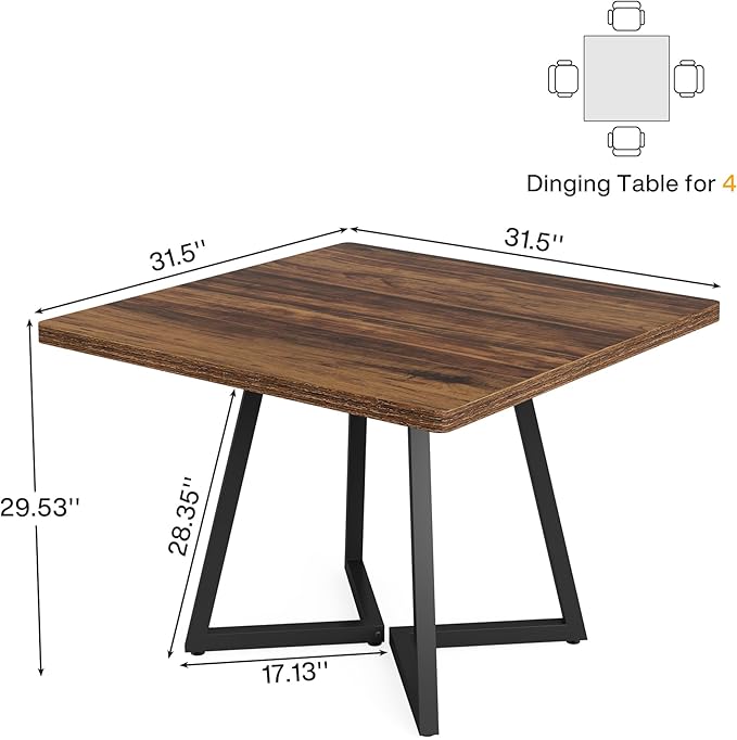 Tribesigns Square Dining Table for 6, 31.5" Industrial Dinner Table - Image 2