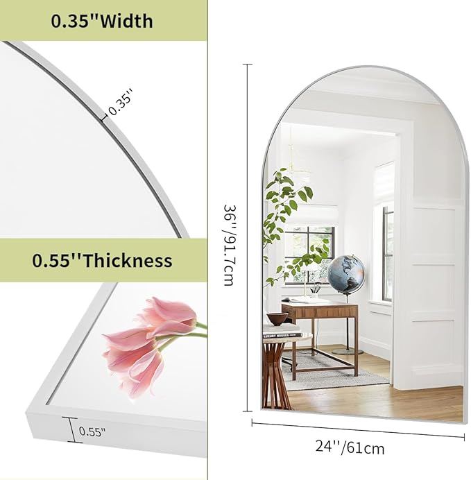BEAUTYPEAK 24"x36" Arch Bathroom Mirror, Wall Mounted Vanity Metal Frame Mirror - Image 5