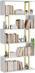 Gadroad 5 Tier Geometric Bookcase, S Shaped Bookshelf, Wood Decorative Storage by Gadroad
