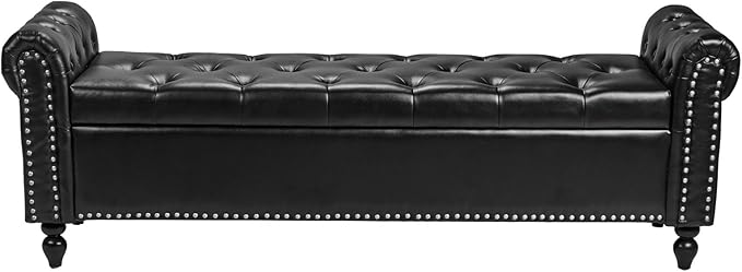 VEVOR Button-Tufted Storage Ottoman Bench, Rolled Arm PU Leather Bench - Image 9