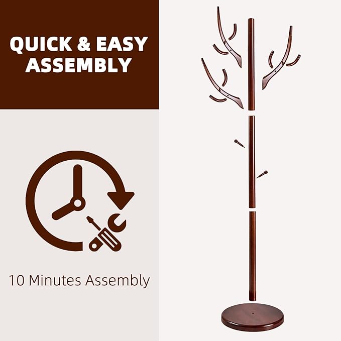 Uniclinens Coat Rack Freestanding Solid Wood Coat Tree Standing - Image 9