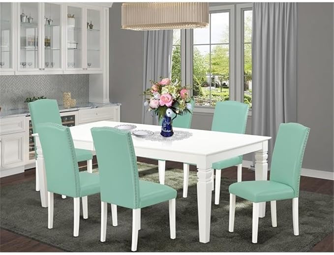 East West Furniture LGEN7-LWH-57 7 Piece Modern Dining Table Set Consist of a - Image 2